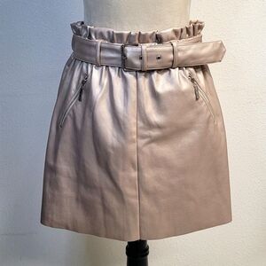 Marc New York Womens Skirt  Sz S Soft Faux Leather Light Pink Metallic Belted